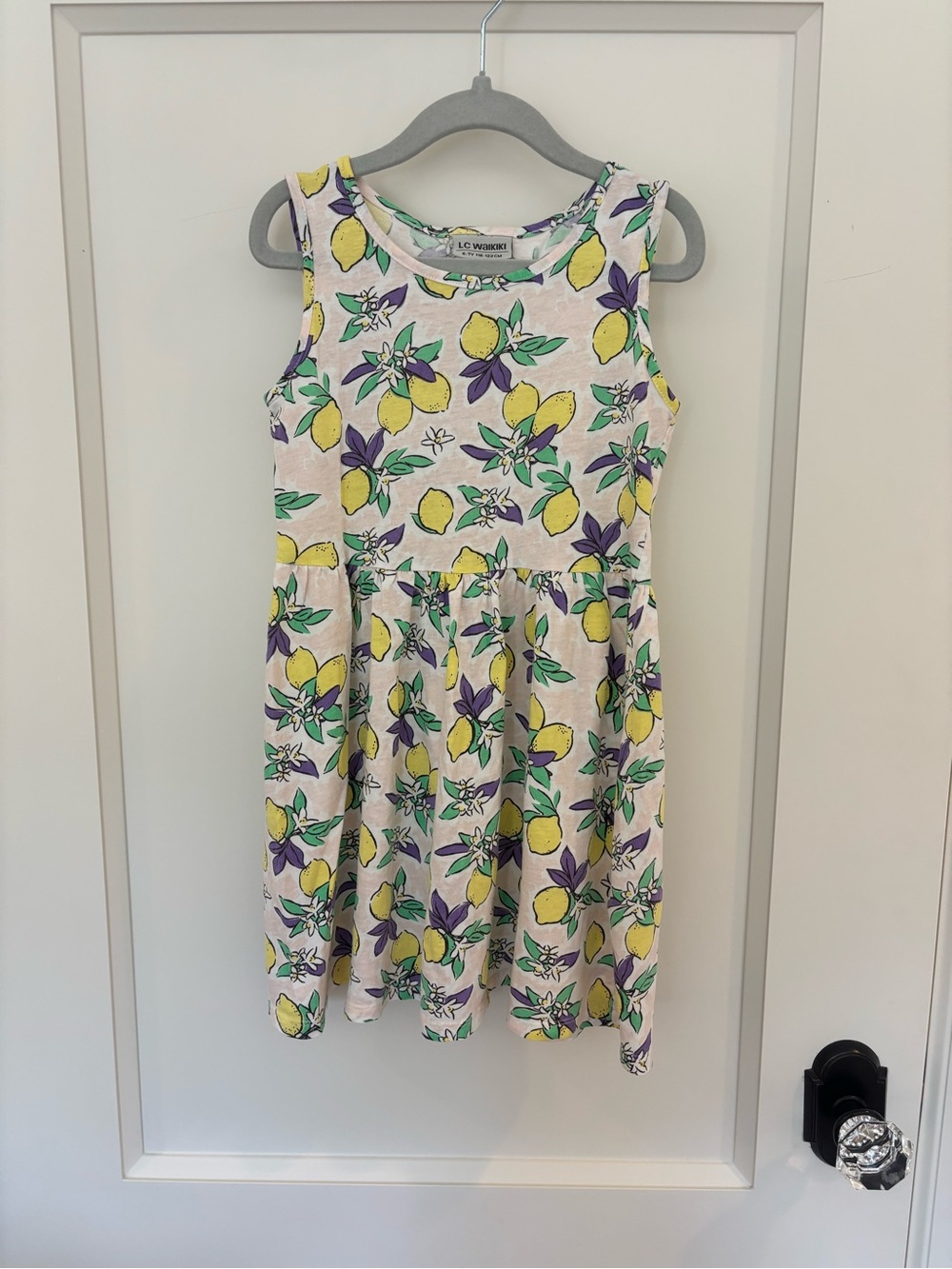 Girls' Lemon Print Sleeveless Dress - White/Yellow/Purple